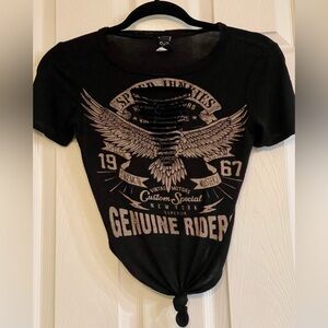Windsor Black Crop Top Graphic Tie Front Genuine Riders Eagle Tee Size Small Y2K
